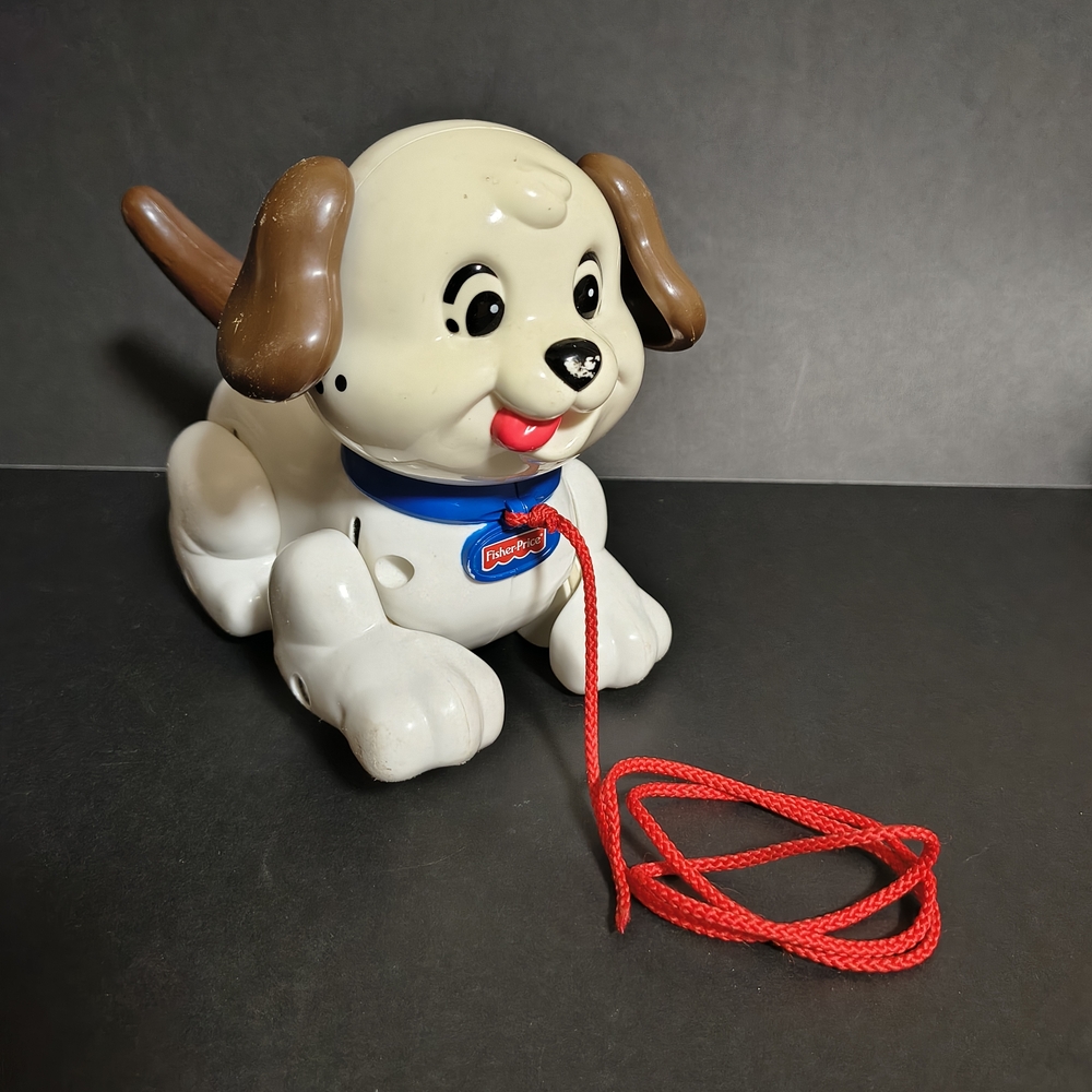 Dog Pull Along Walking Puppy 2005 Brown White Cream Fisher Price Vintage